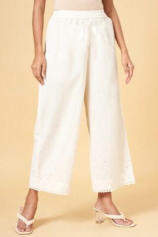 off white embroidered ankle-length  casual women regular fit  palazzo