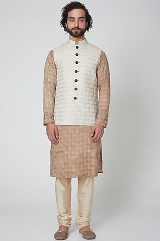 off white embroidered nehru jacket