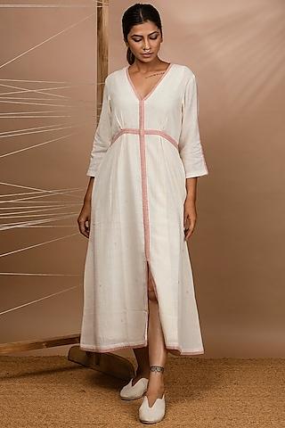 off white handwoven pleated dress