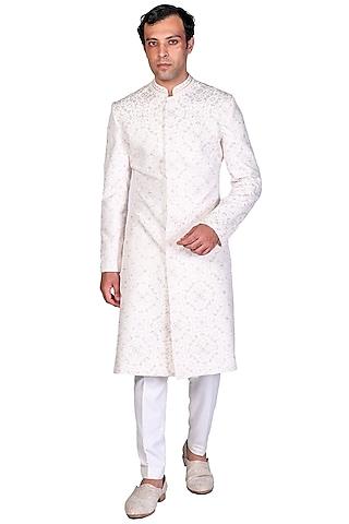 off white jaal embroidered sherwani