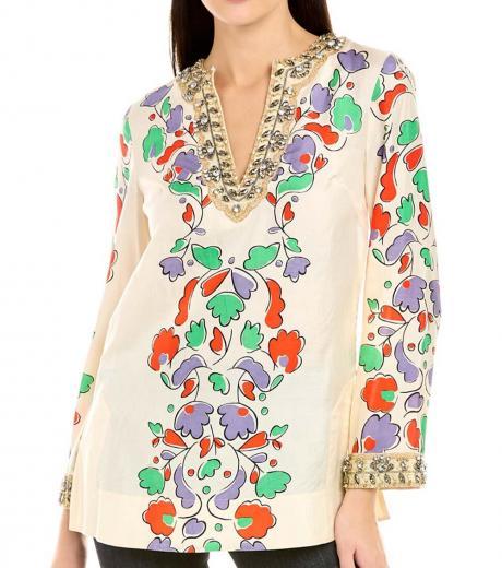 off white paisley embellished tunic top