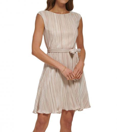 off white pleated belted dress