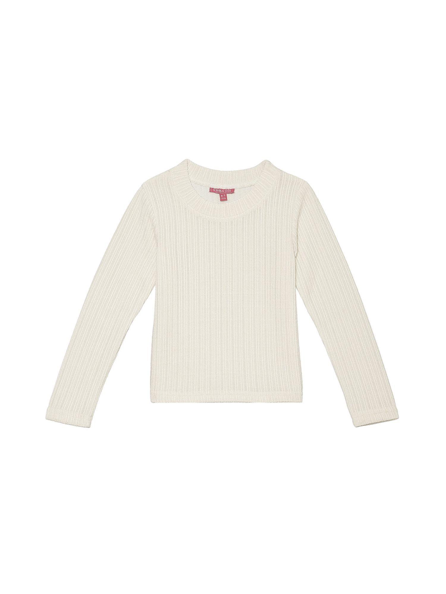 off white polyester solid sweater tops