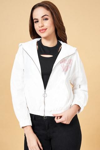 off white print casual full sleeves  women regular fit  jacket