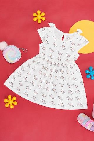 off white print casual half sleeves round neck baby regular fit  dress