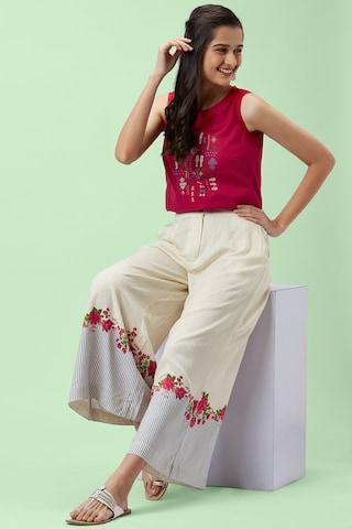off white printed ankle-length casual women regular fit culottes