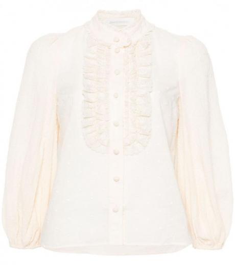 off white ruffled blouse
