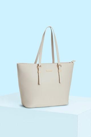 off white solid casual pu women tote bag