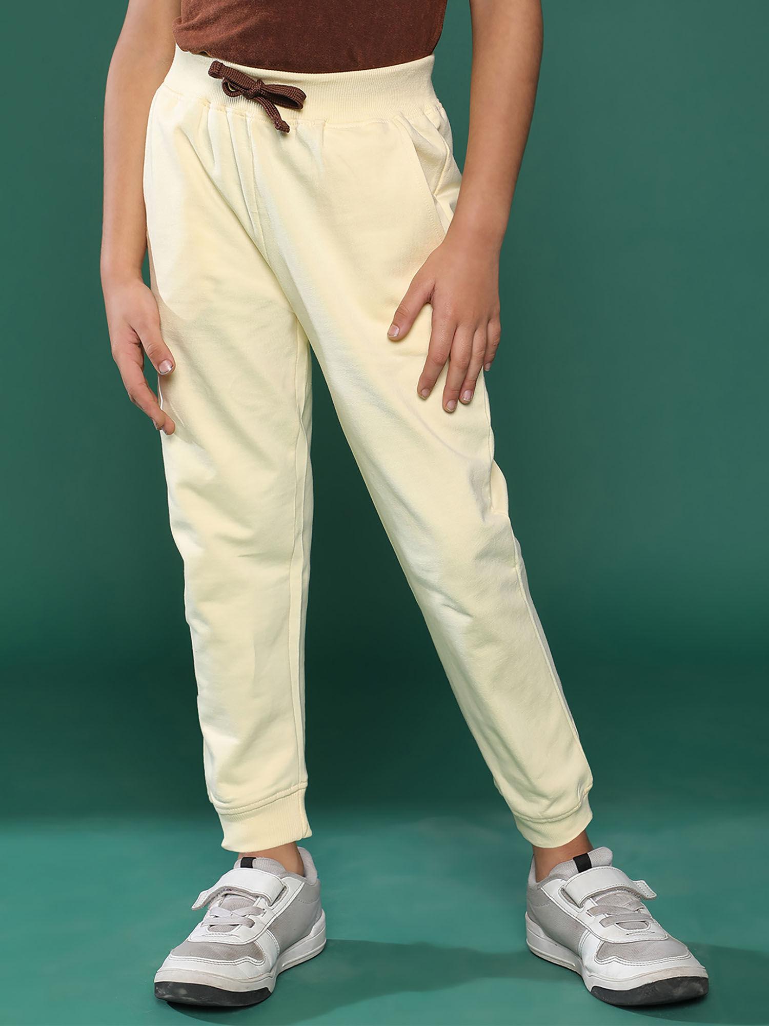 off white solid cotton joggers for boys