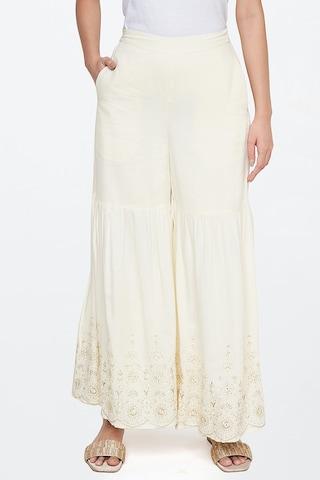 off white solid ethnic women regular fit palazzo