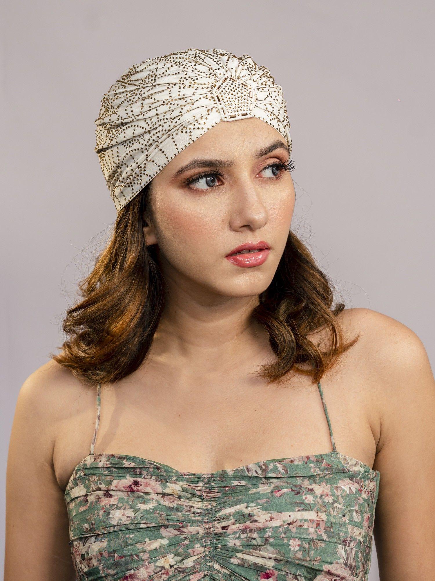 off - white turban - golden crystals