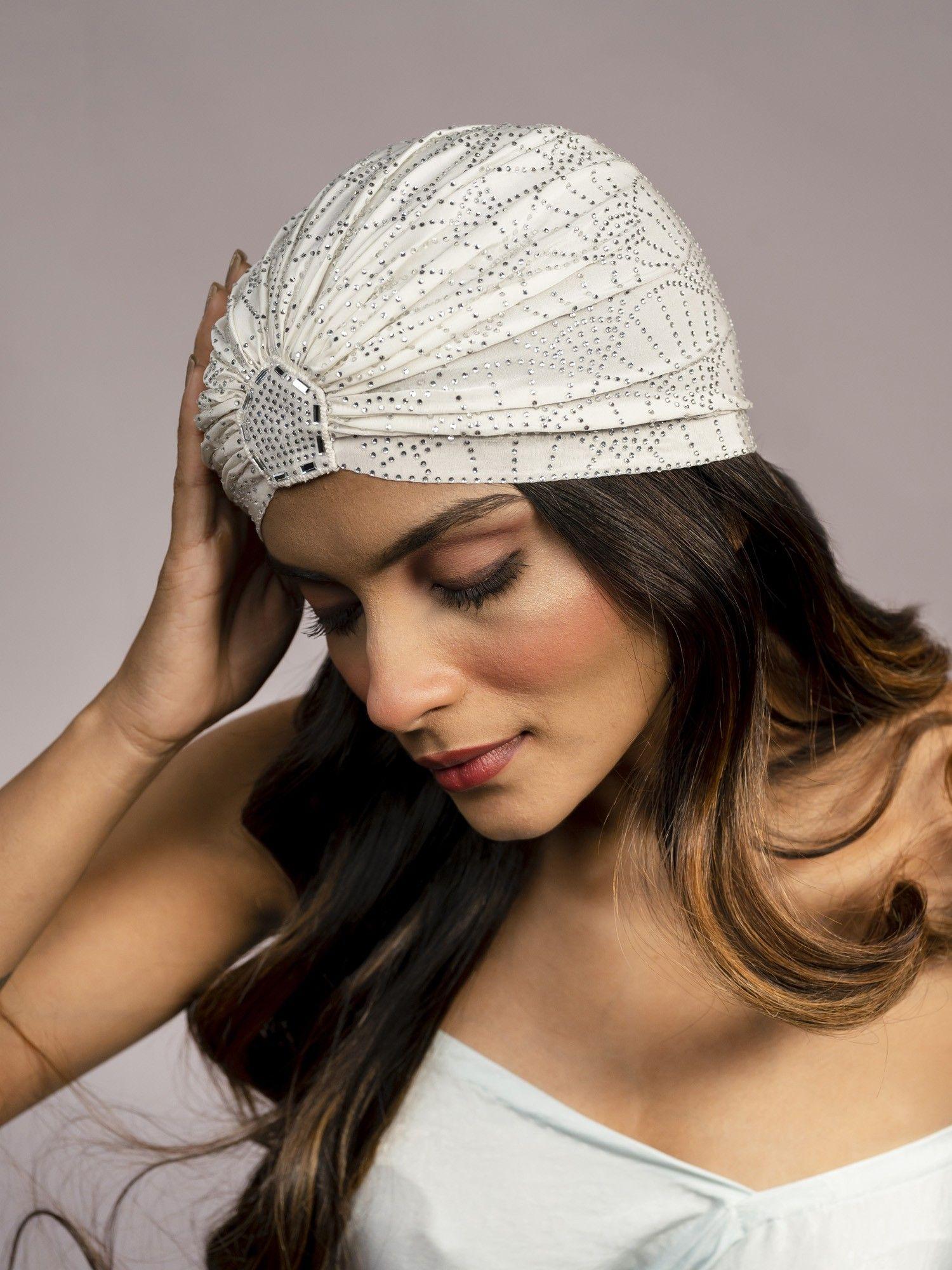 off - white turban - silver crystals