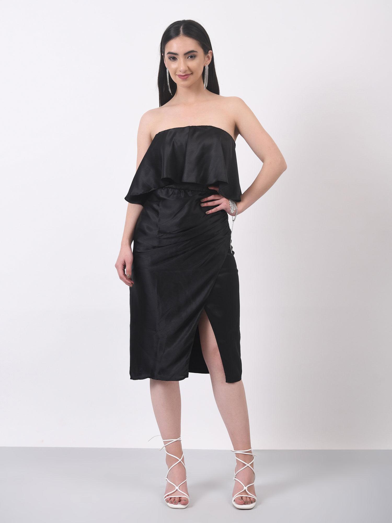 off- shoulder slit black dress