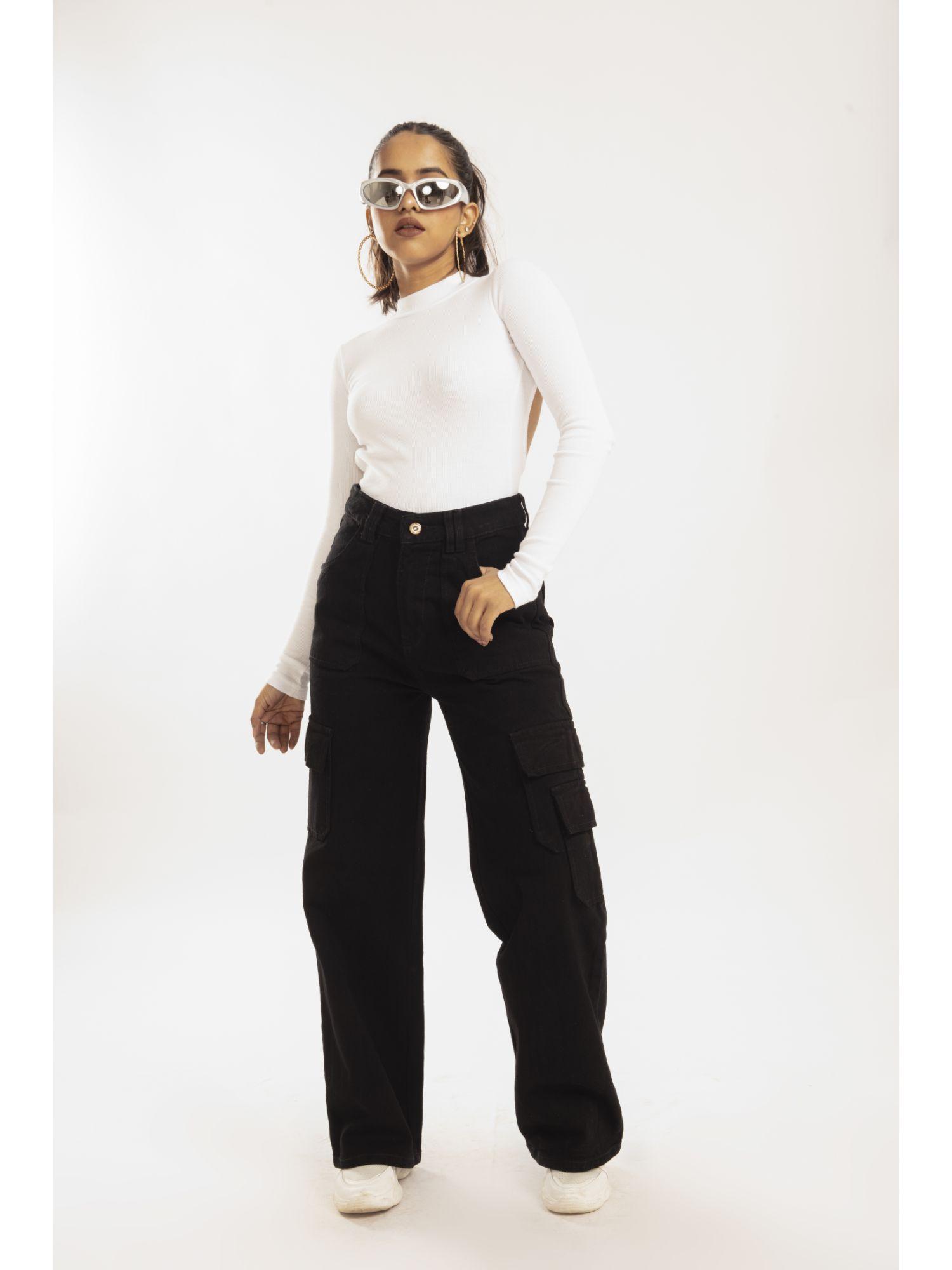 off duty black boyfriend cargo wide leg denims