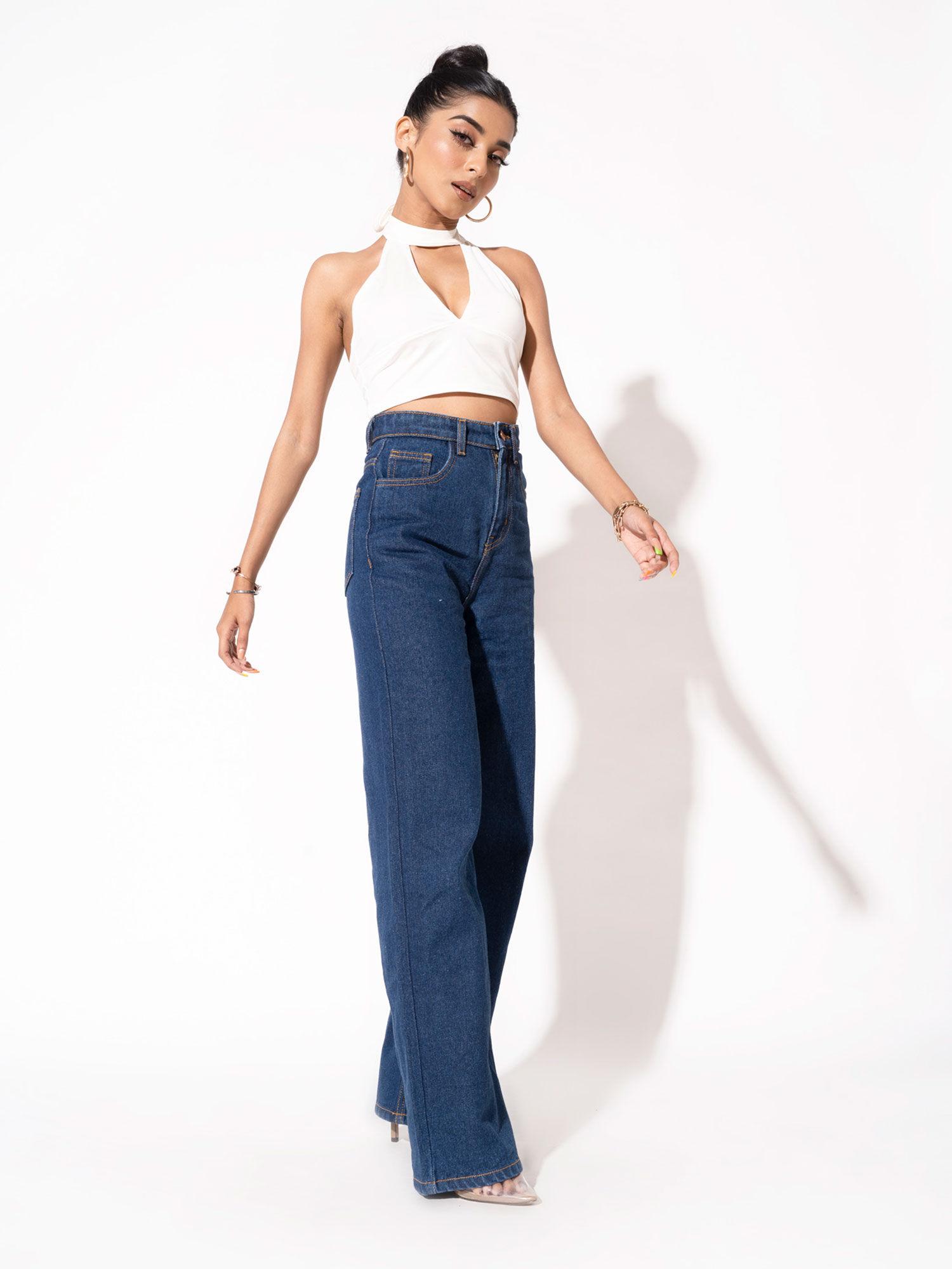 off duty blueberry wide leg high rise jeans