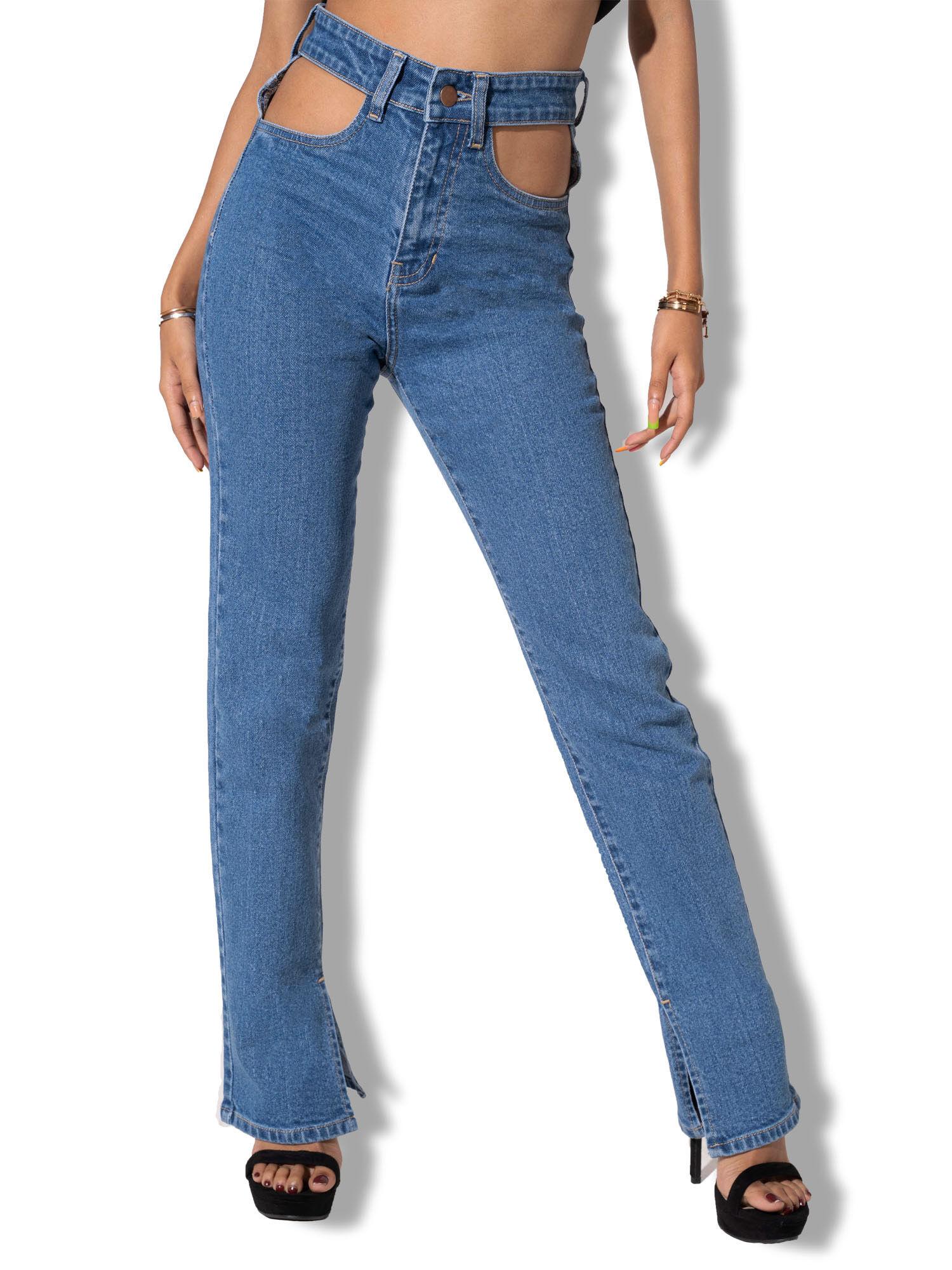 off duty cut out high waist straight leg jeans