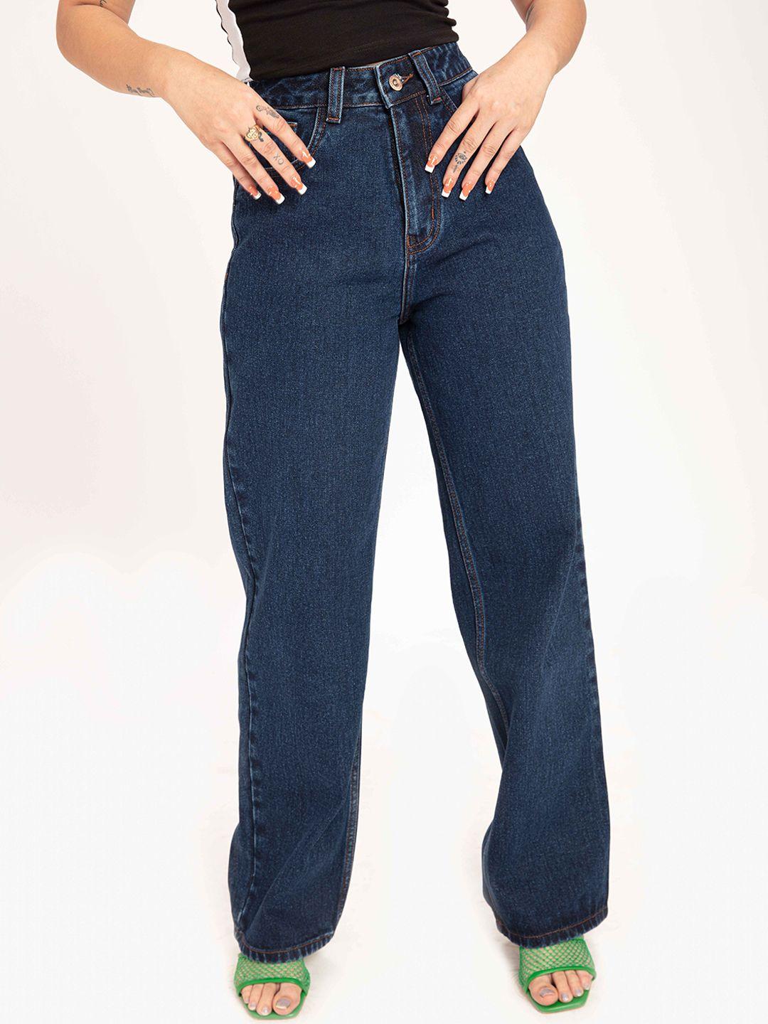 off duty india women blue comfort wide leg high-rise jeans