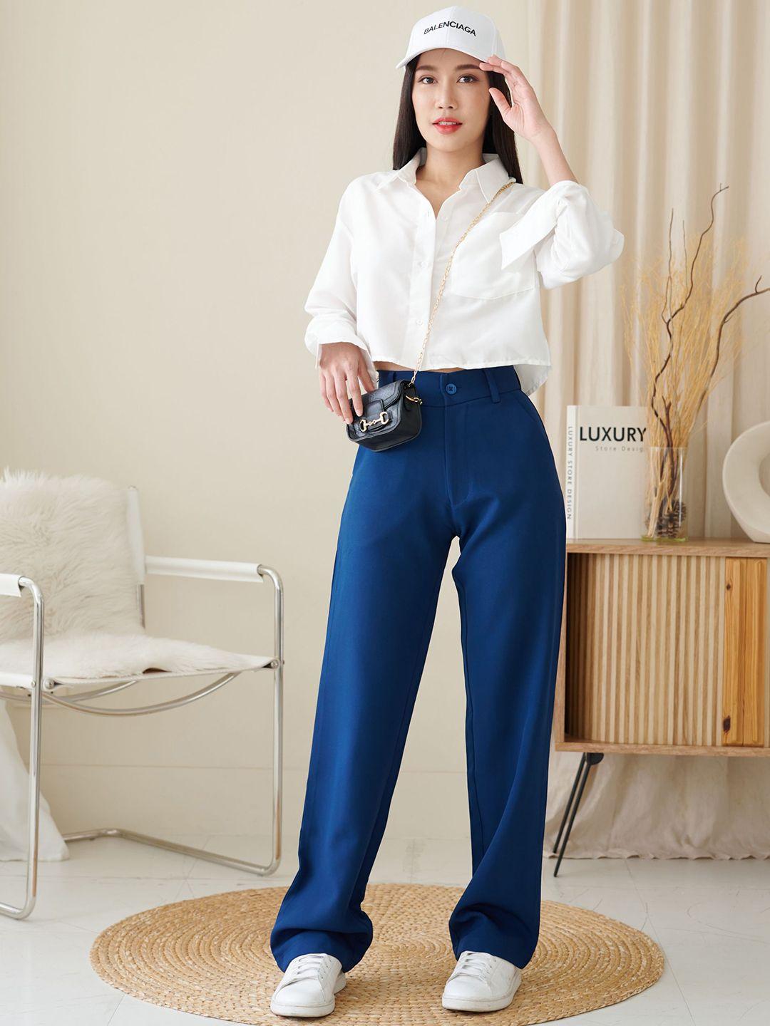 off duty india women comfort straight fit high-rise parallel trousers