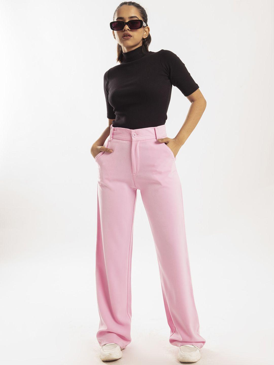 off duty india women comfort straight fit high-rise regular cotton trousers
