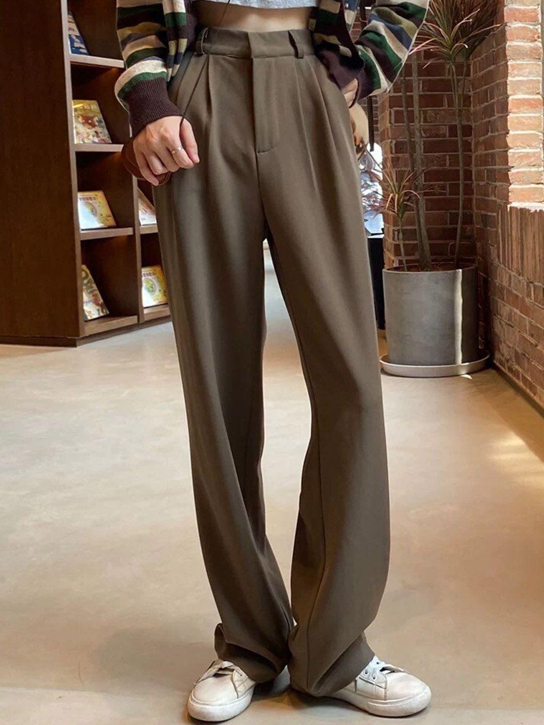 off duty india women loose fit pleated cotton parallel trousers