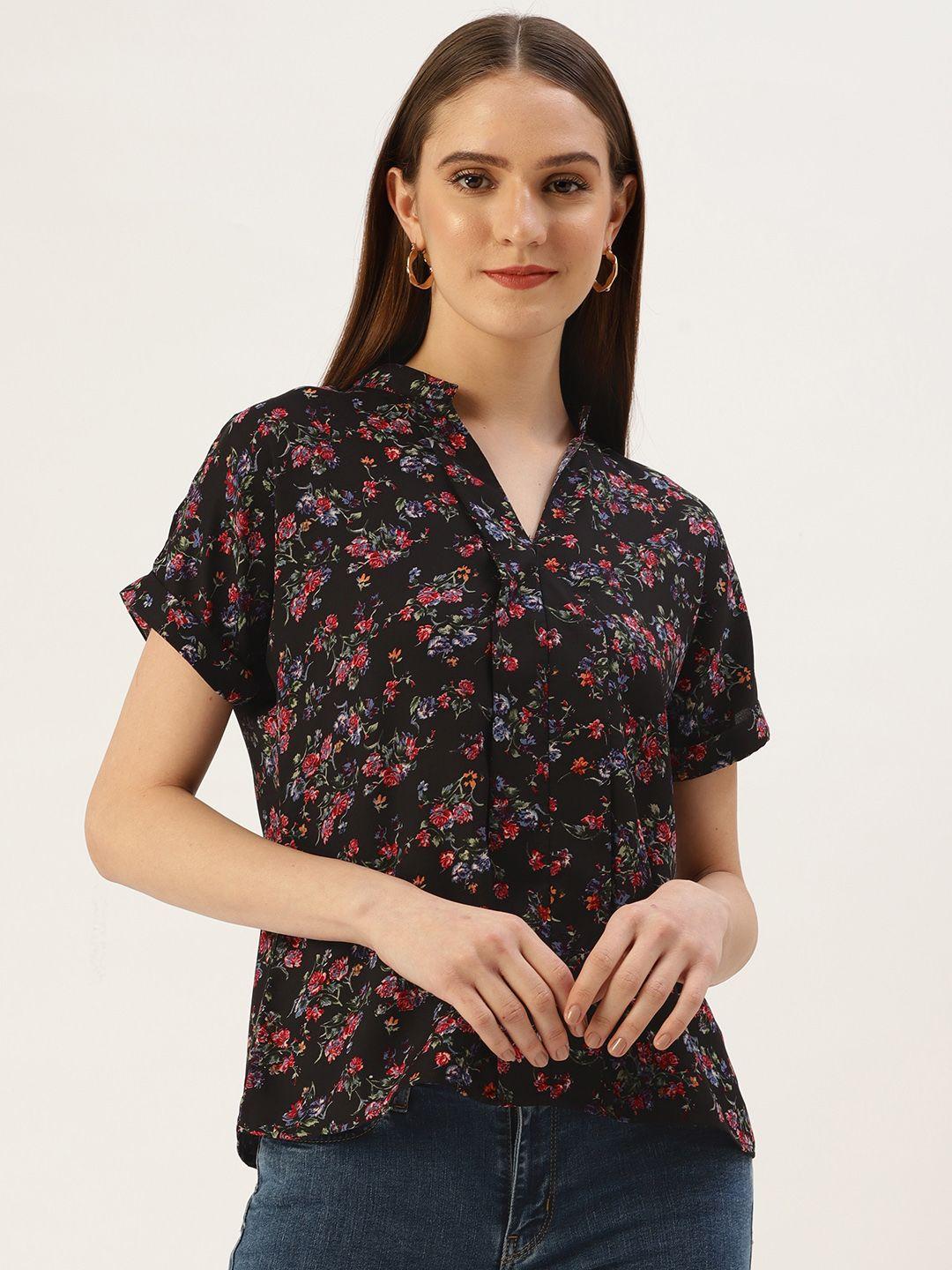 off label floral mandarin collar top