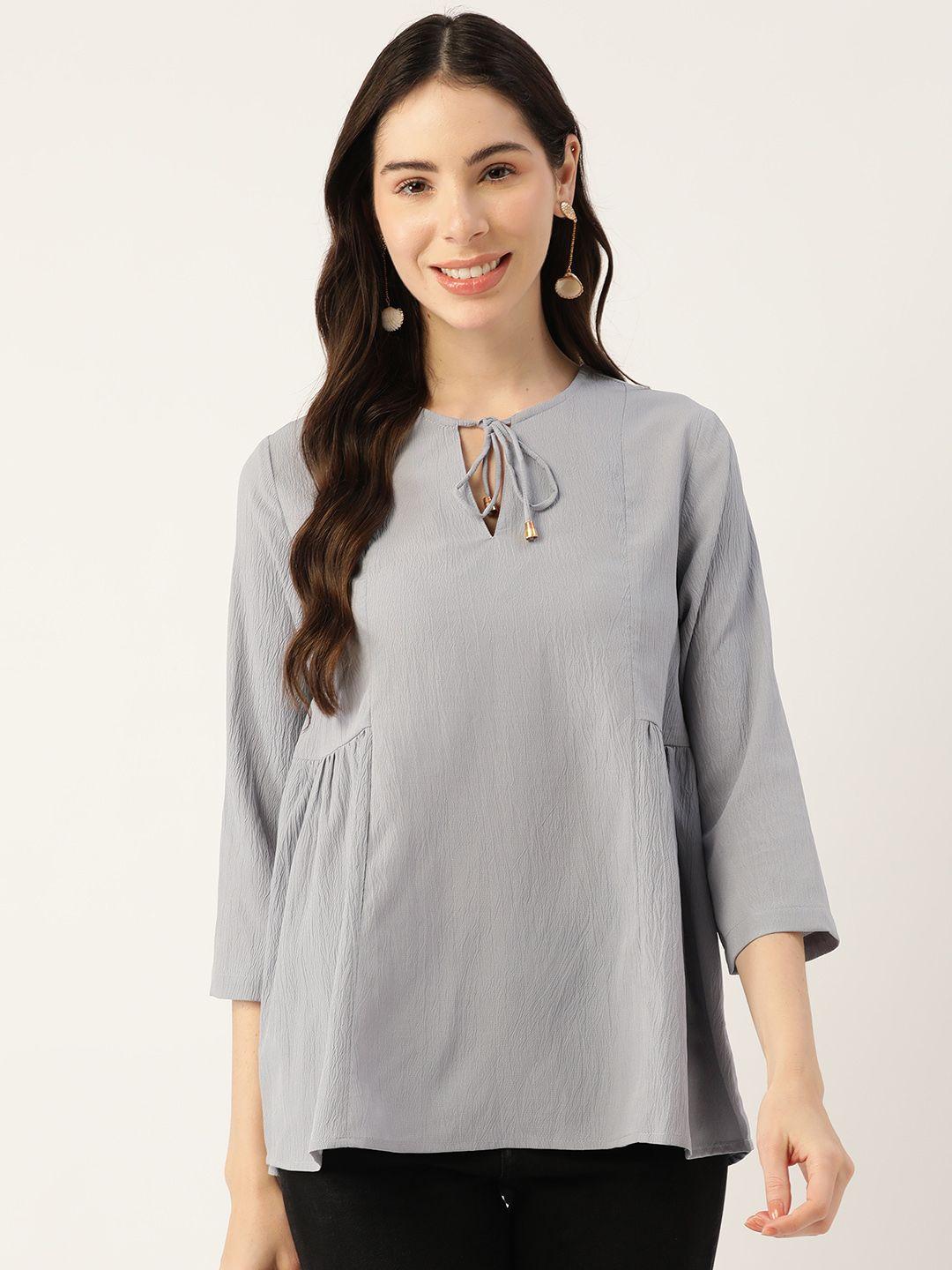 off label grey tie-up neck chiffon top