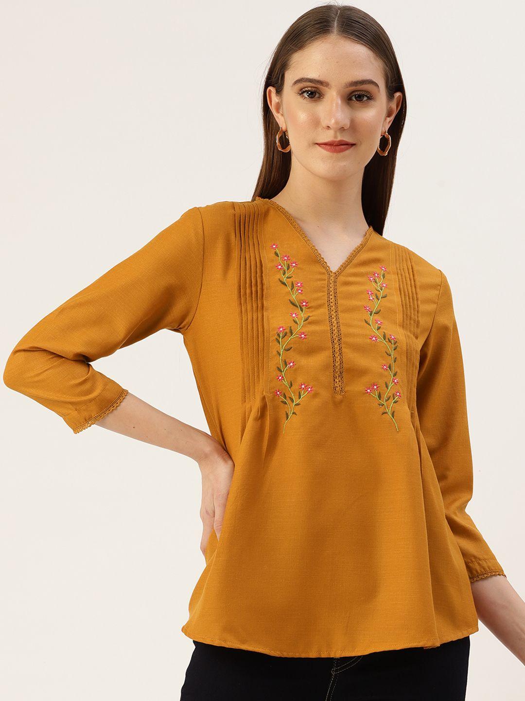 off label mustard yellow floral embroidered top