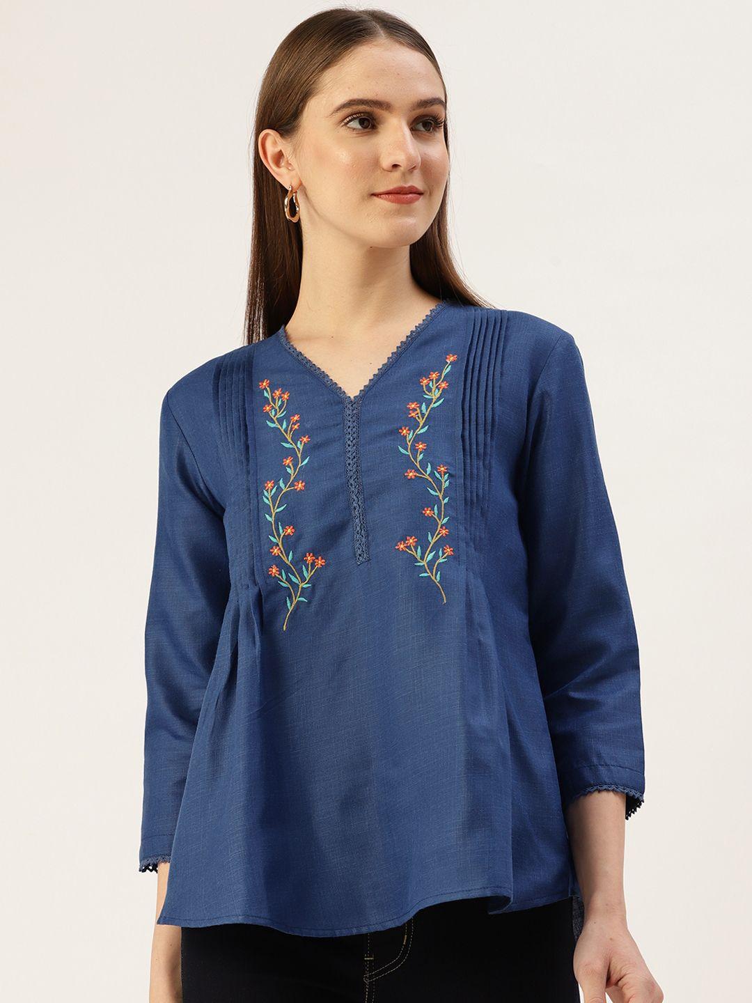 off label navy blue floral embroidered top