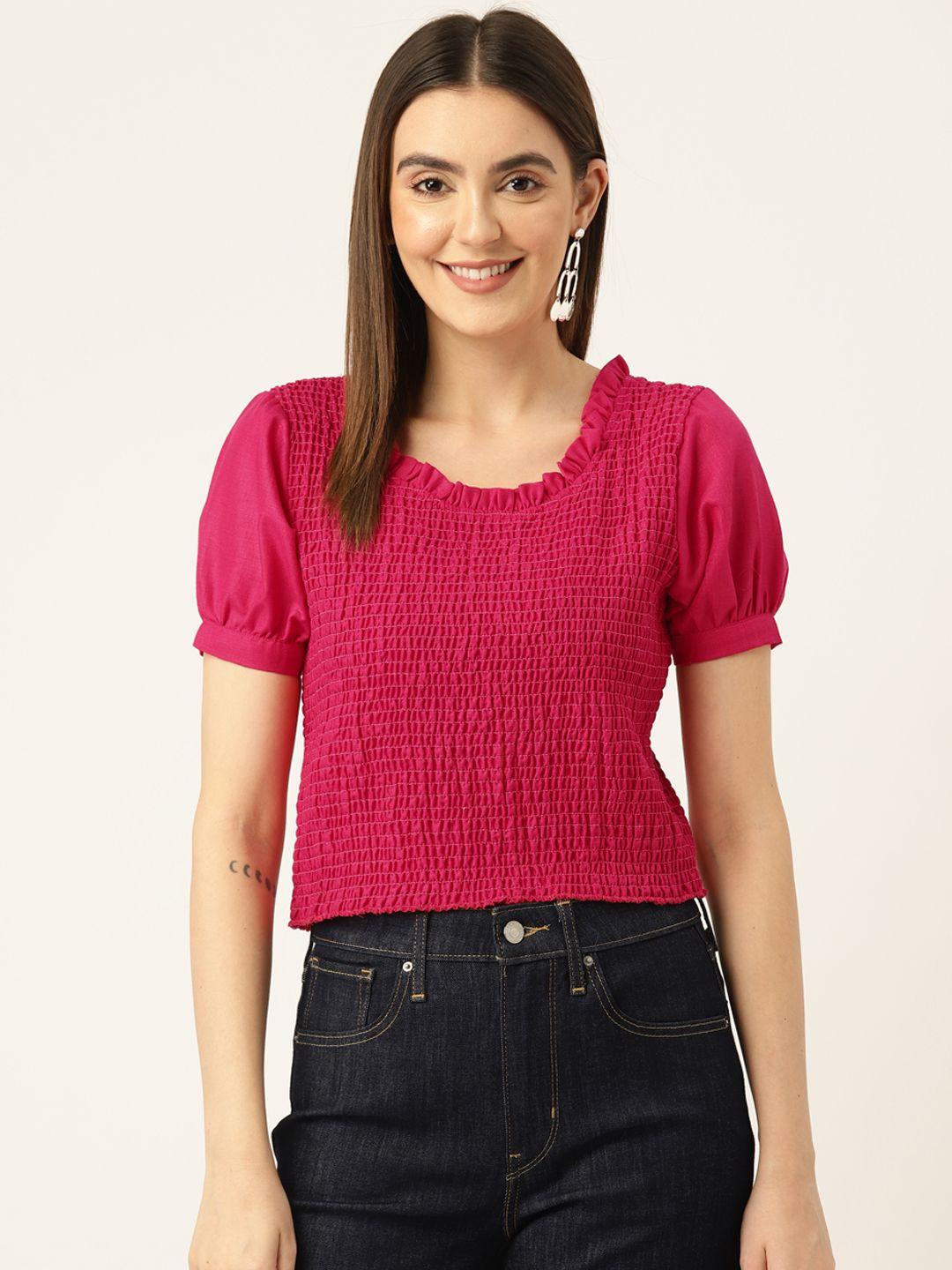 off label puff sleeve cotton smocked crop top