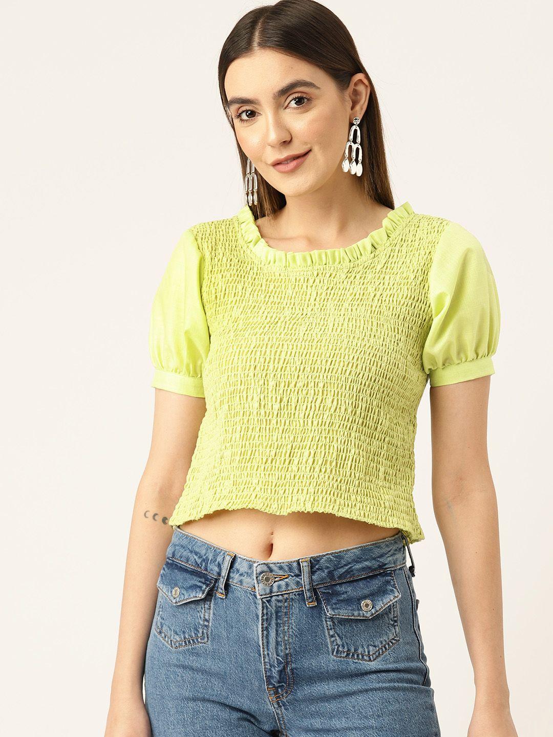 off label puff sleeve smocked cotton crop top