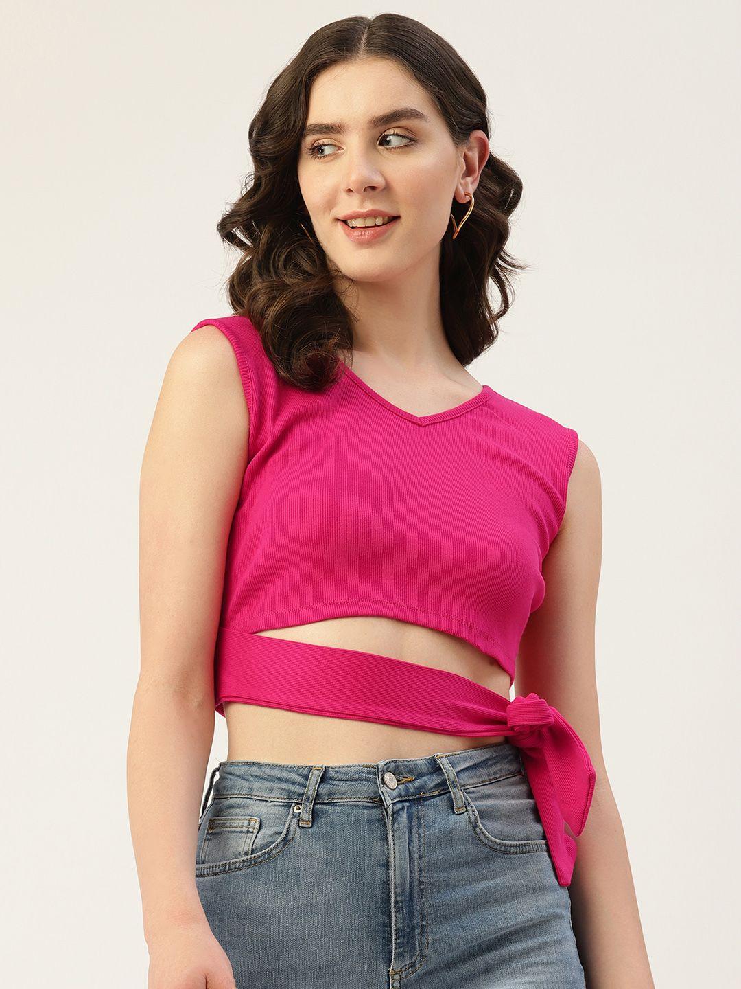off label ribbed crop top with tie-up detail