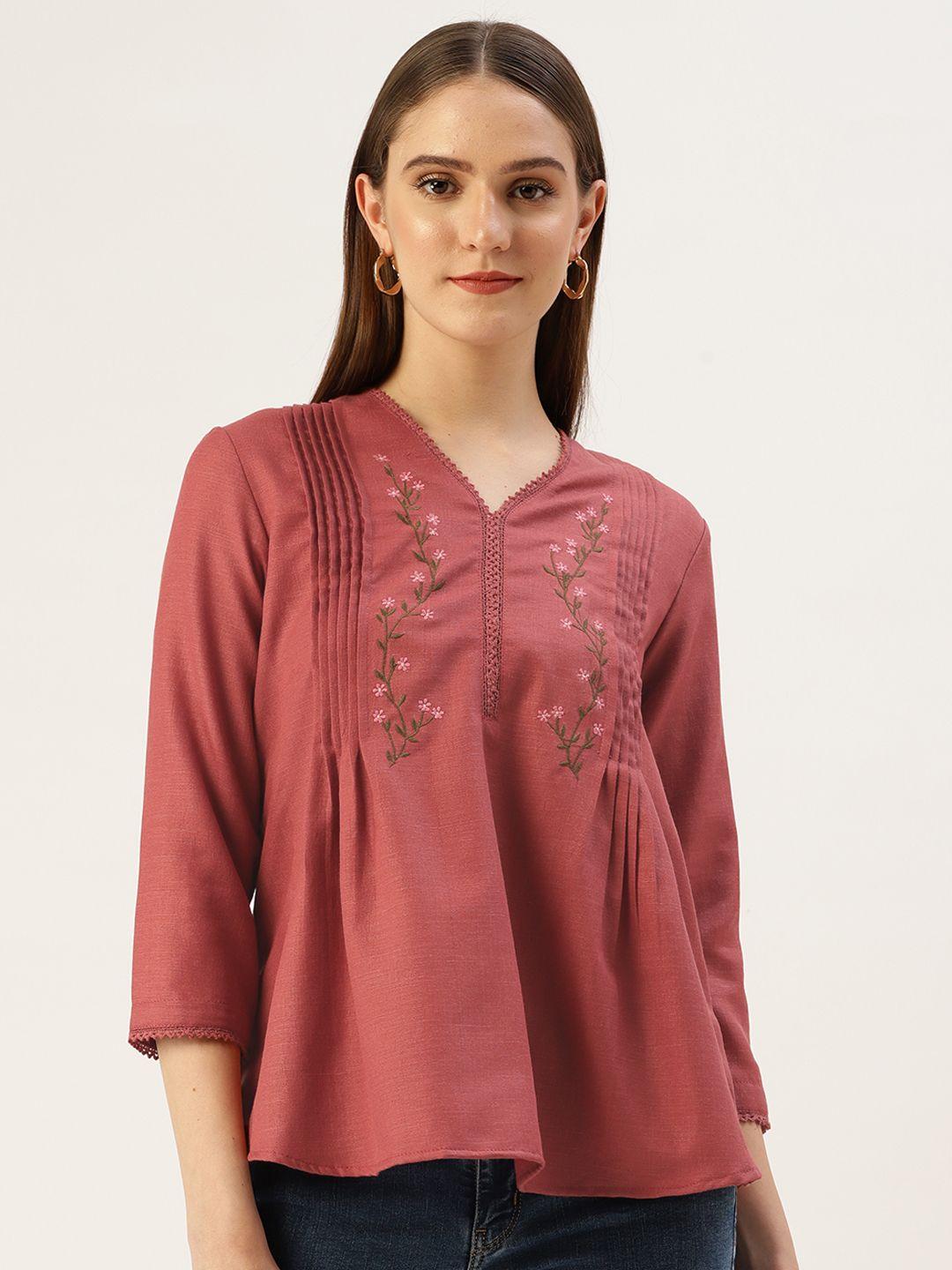 off label rust floral embroidered top