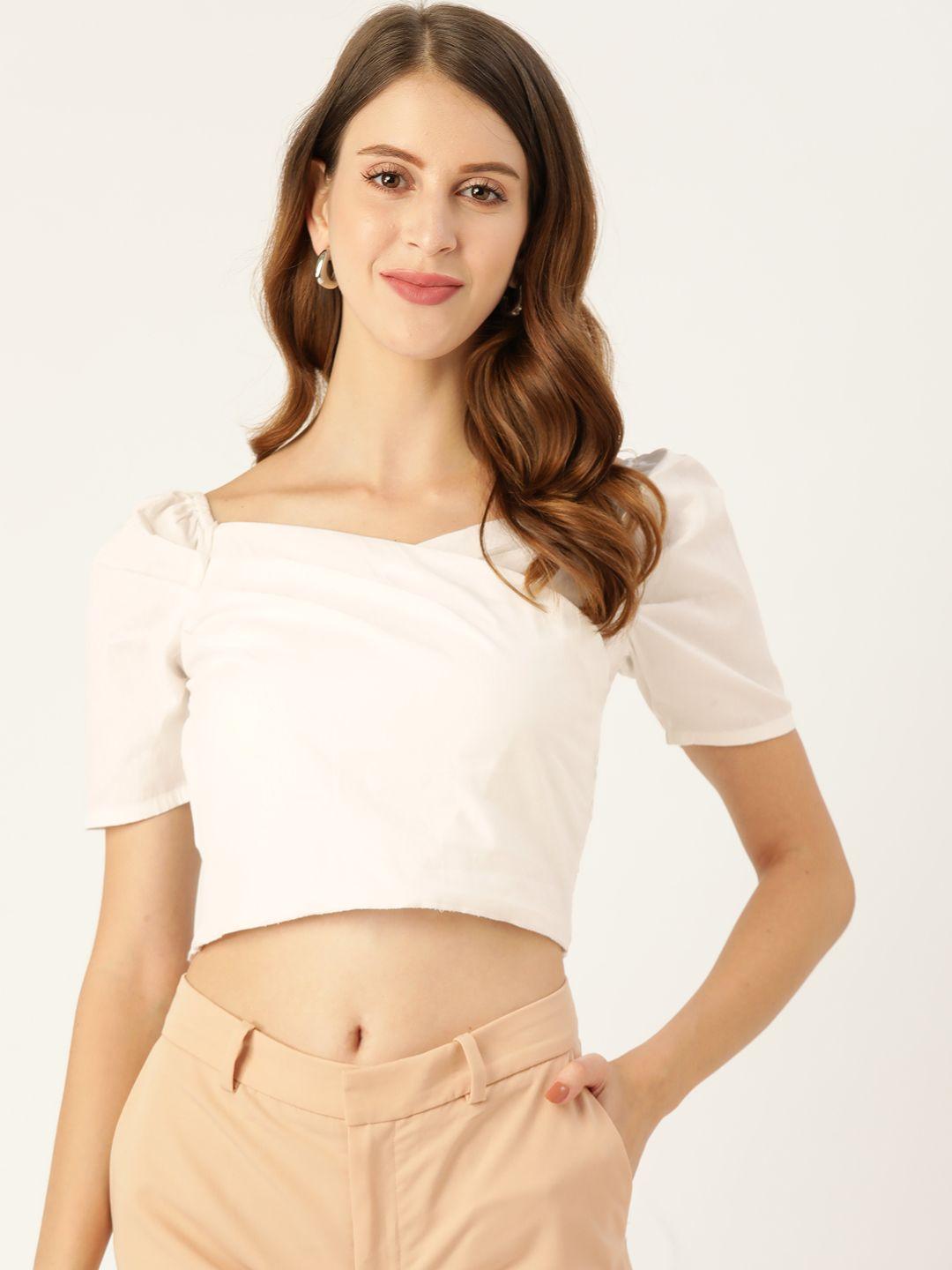 off label white sweetheart neck puff sleeves regular crop top