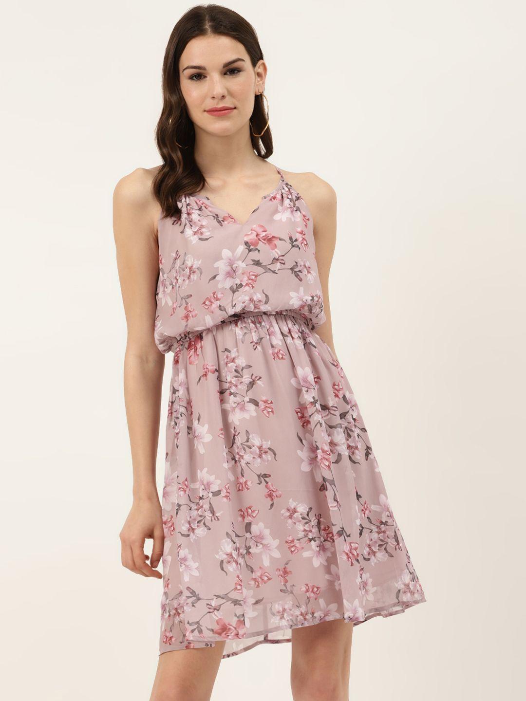 off label women dusty pink & peach-coloured floral print blouson dress