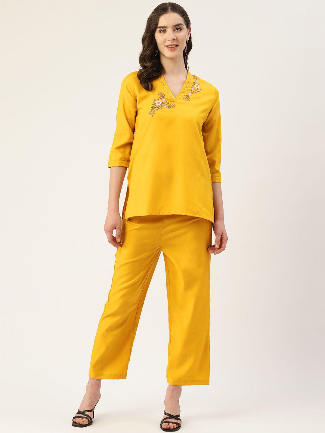 off label women embroidered top with trousers set