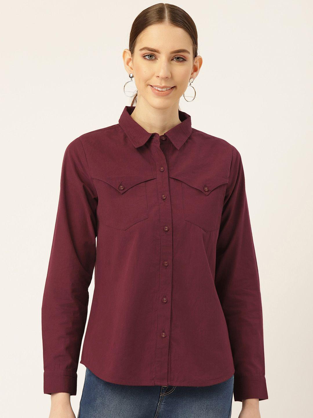 off label women maroon regular fit solid casual shirt