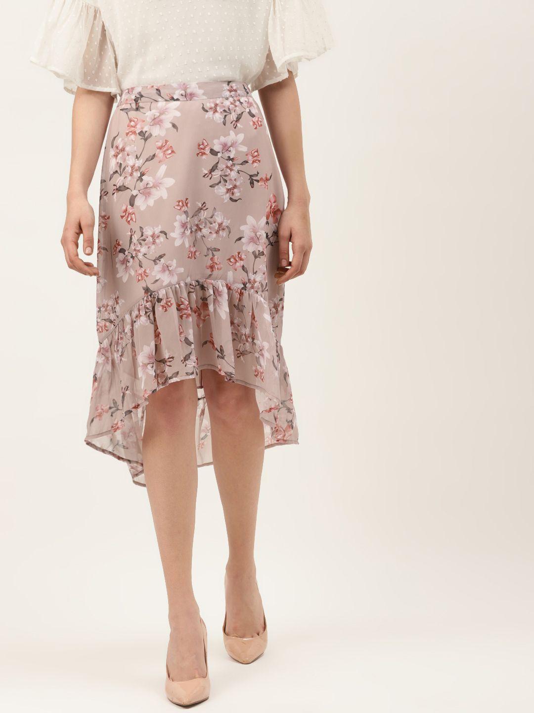 off label women mauve & off-white floral print high-low a-line skirt