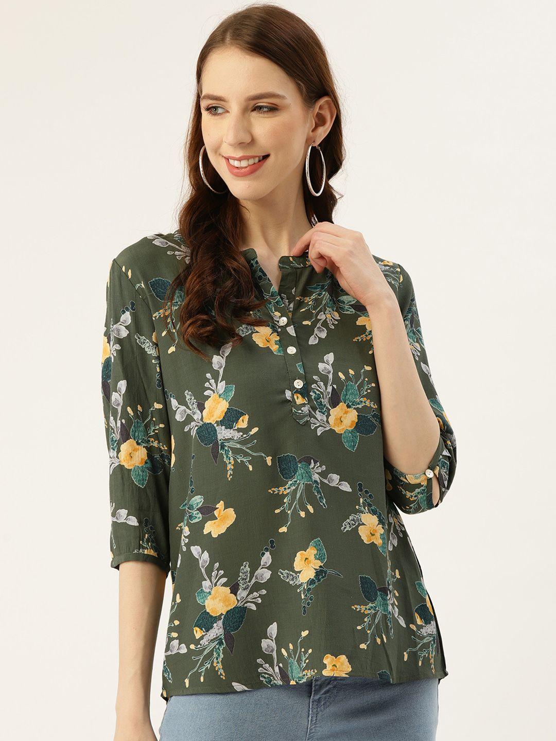 off label women olive green & yellow floral printed top