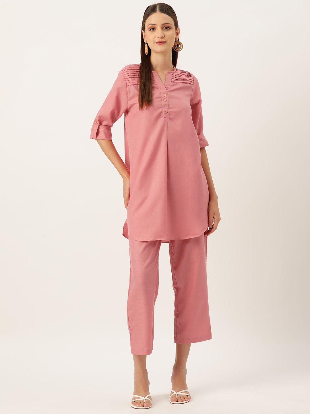 off label women solid pleated tunic with trousers