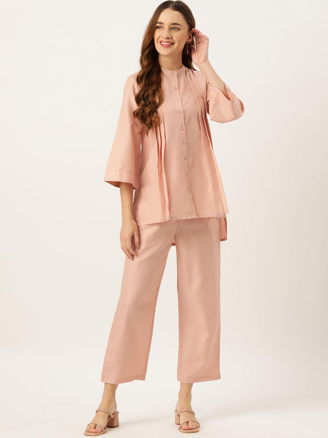 off label women solid pleated tunic with trousers