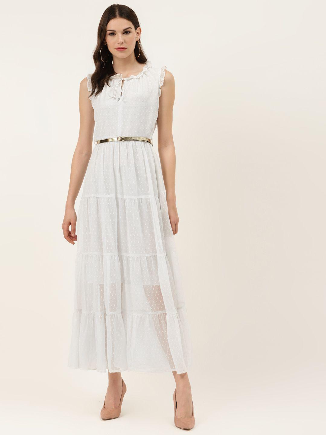 off label women white dobby weaved tiered semi-sheer maxi dress