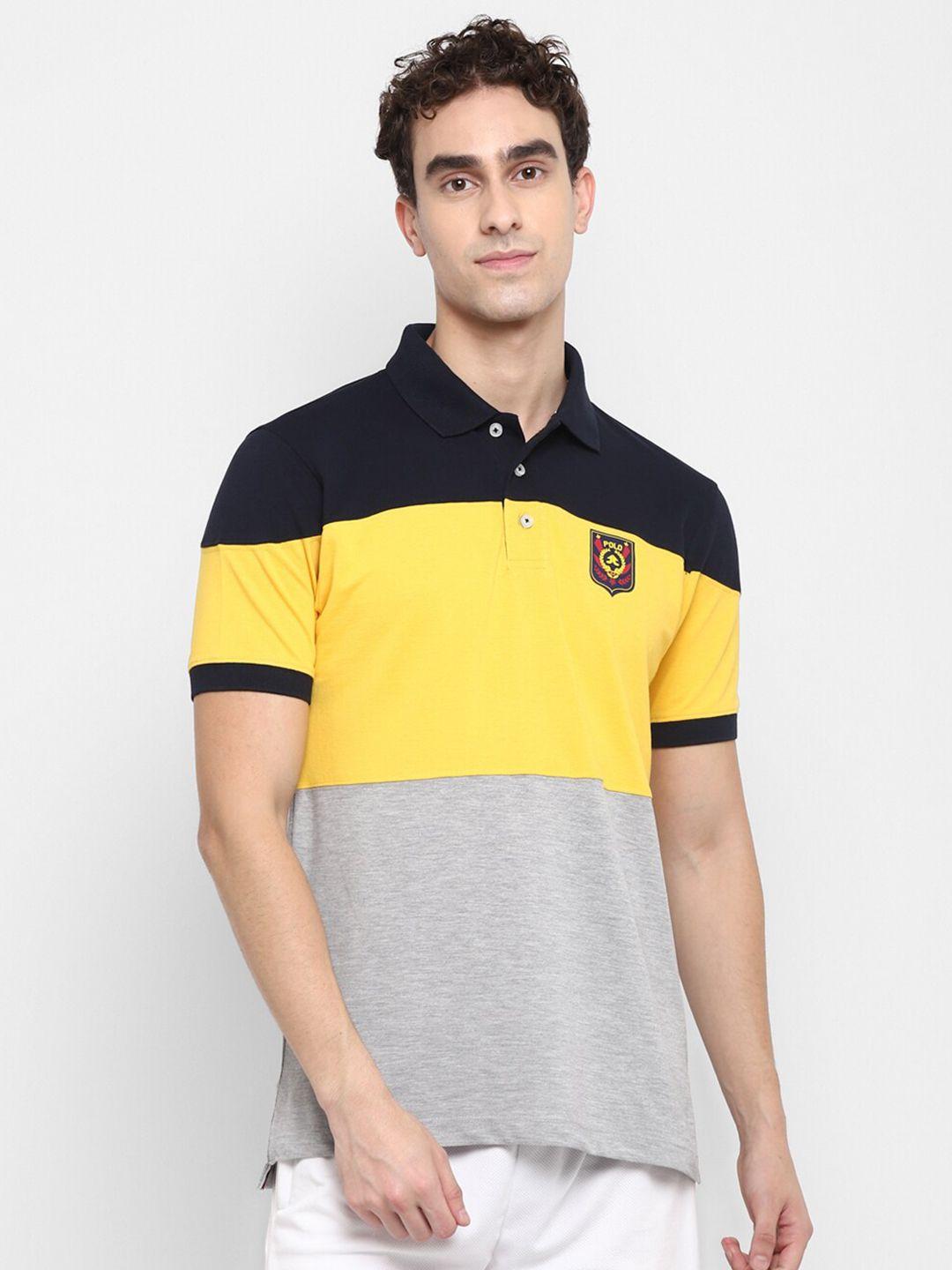 off limits men grey & yellow colourblocked polo collar t-shirt