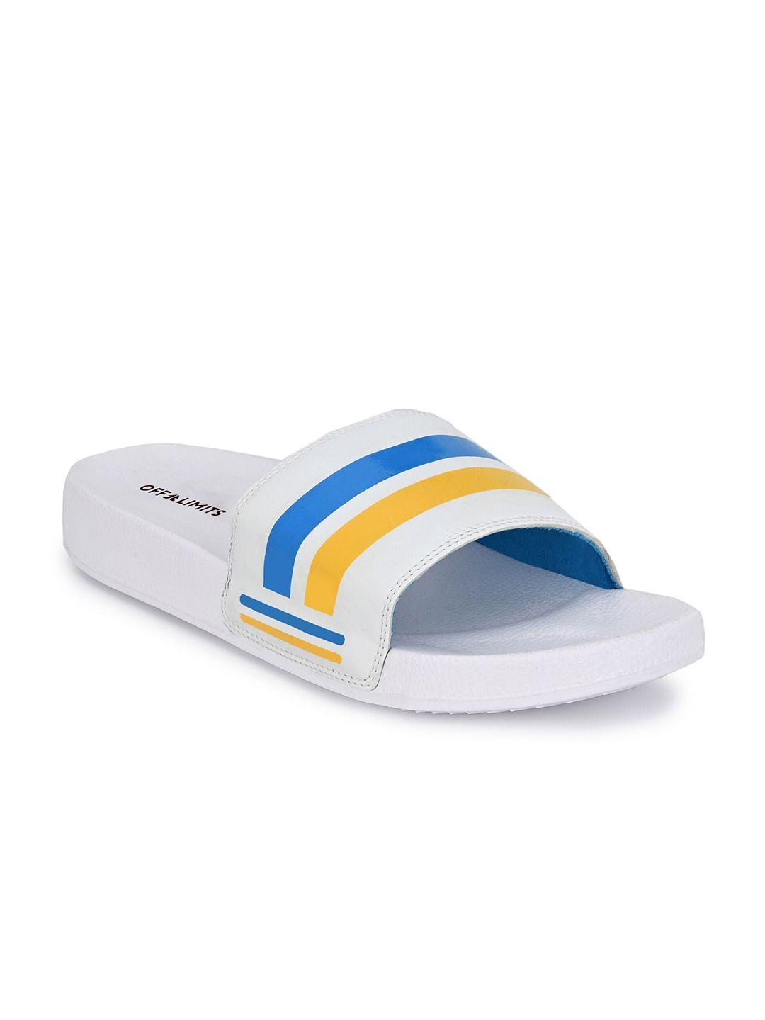 off limits men off white & blue striped sliders