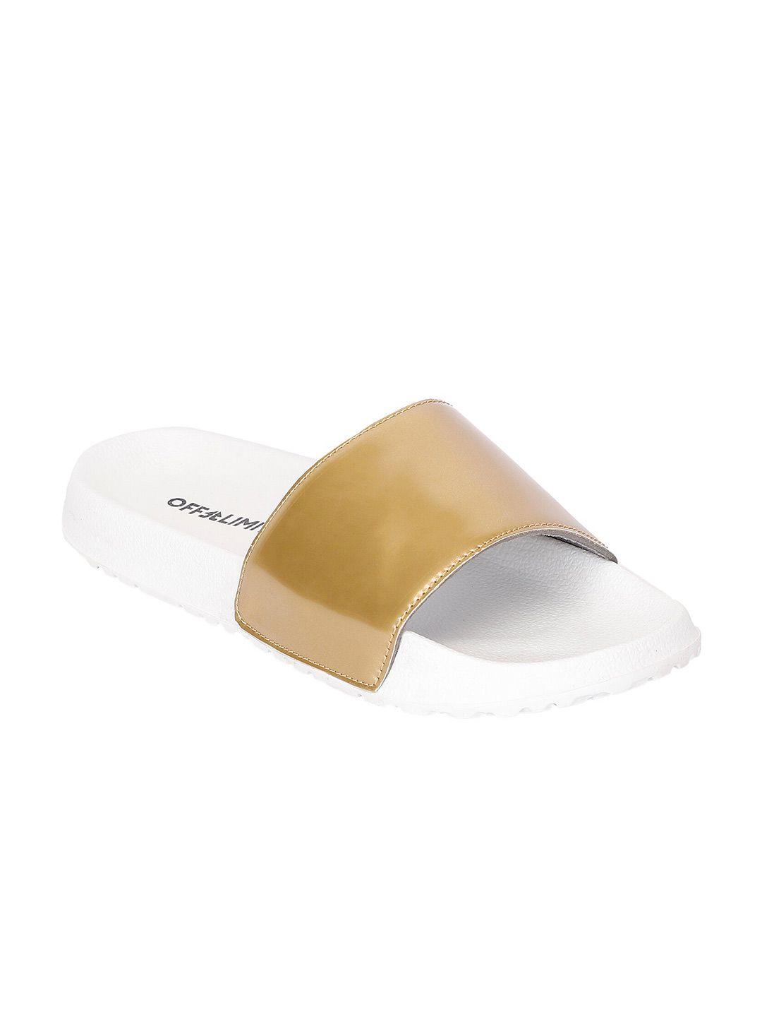 off limits women gold-toned & white solid sliders