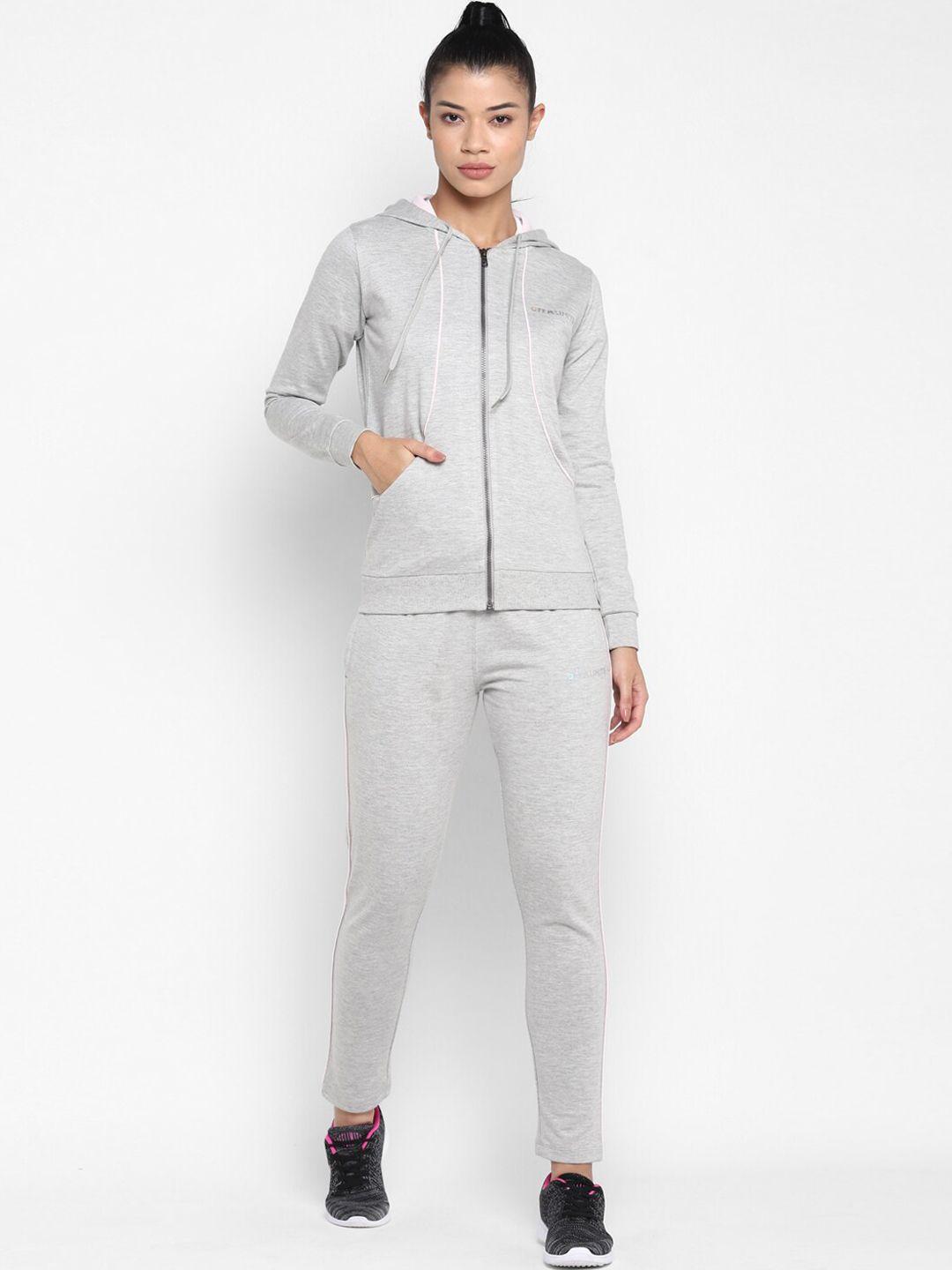 off limits women grey melange solid hooded tracksuit