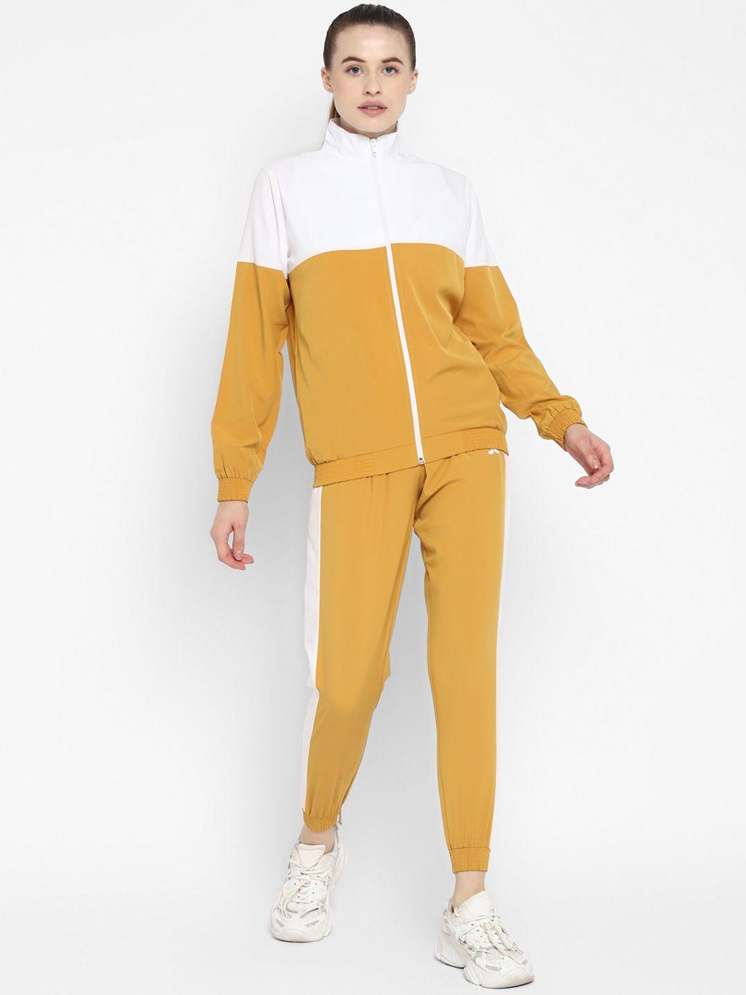 off limits women mustard & white colourblocked tracksuits