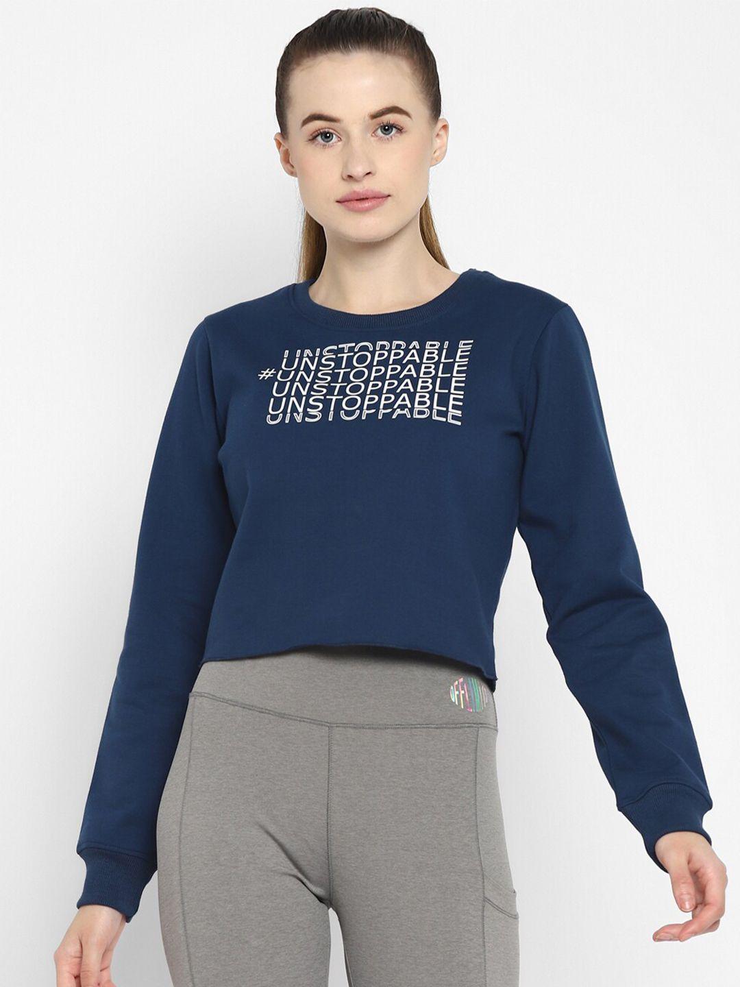 off limits women navy blue printed cotton sweatshirt