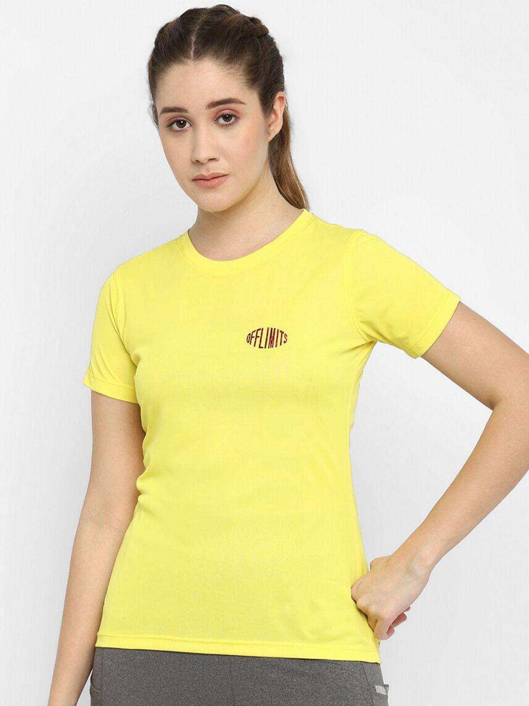 off limits women yellow antimicrobial applique t-shirt