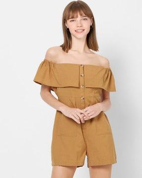 off-shoulder playsuit with patch pockets