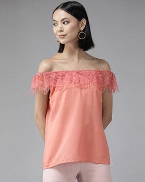 off-shoulder top with lace overlay